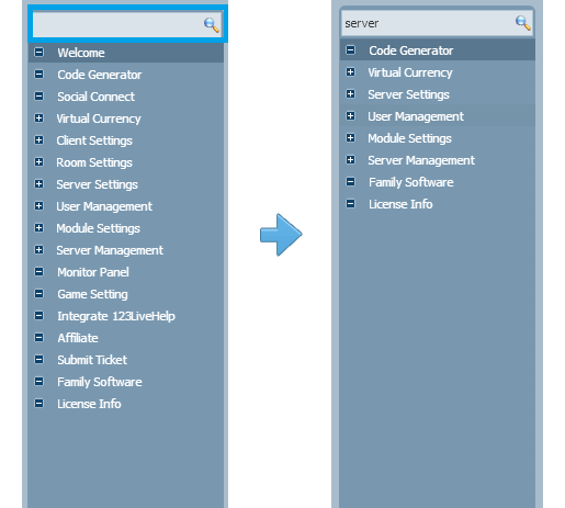 Key Words Search in Admin Panel of 123 Flash Chat, Chat Software