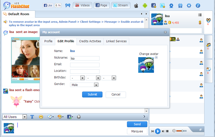 Nickname Setting of 123FlashChat, Video Chat, Flash Chat, Chat Software, PHP Chat