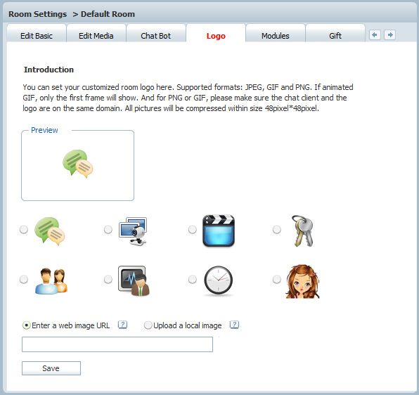 Specific Room Logo Setting in Admin Panel of 123 Flash Chat, Chat Software