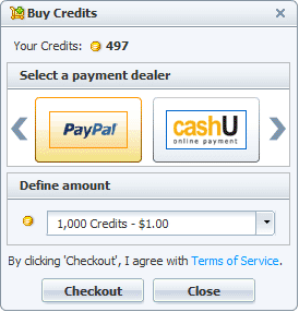 Buy Credits Panel of 123 Flash Chat, Chat Software