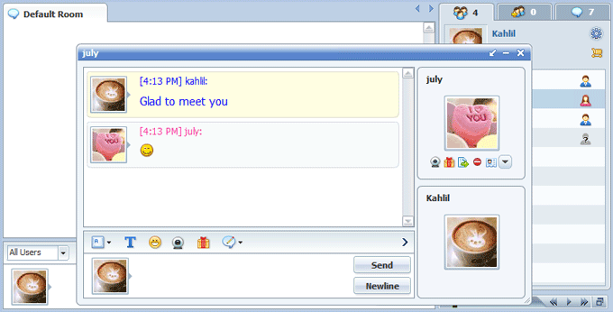 Private Chat Popup with Profile of 123 Flash Chat, Chat Software