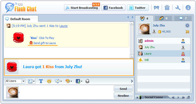 Virtual Gifts in Chat Lobby of 123 Flash Chat, Chat Software