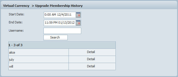 Search Upgrade Membership History in Admin Panel of 123 Flash Chat, Chat Software